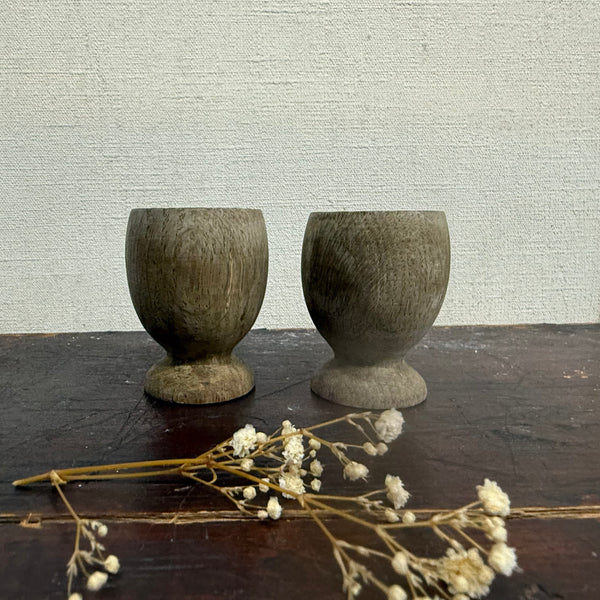 Vintage Wooden Carved Llandudno Egg Cups