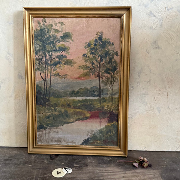 Antique Oil Riverside Painting