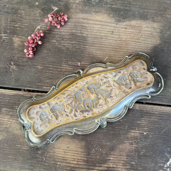Antique Cherub Metal Dish