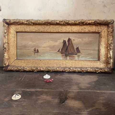 Antique 1896 Oil Boat Painting