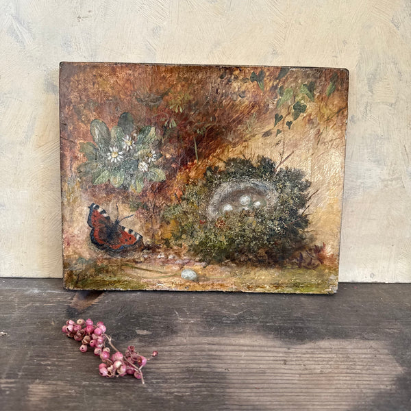 Antique Victorian Nest Painting on Canvas