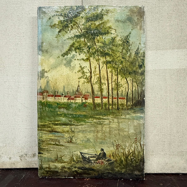 Antique Fishing Painting on Board