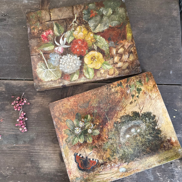 Antique Victorian Nest Painting on Canvas