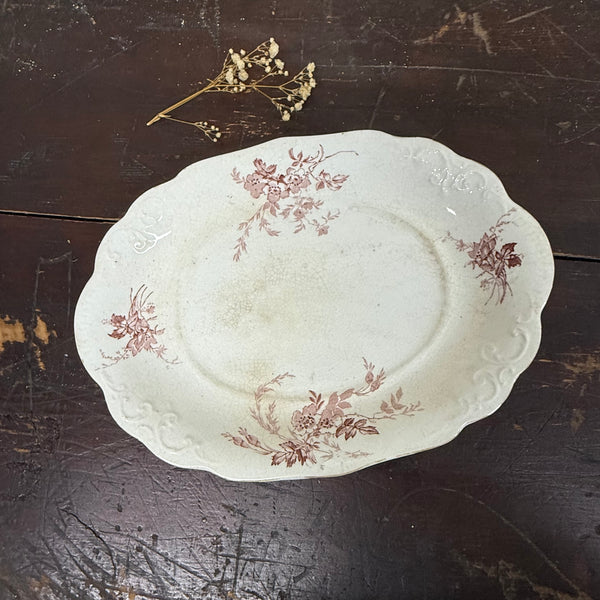 Vintage Red Floral Transfer Plate