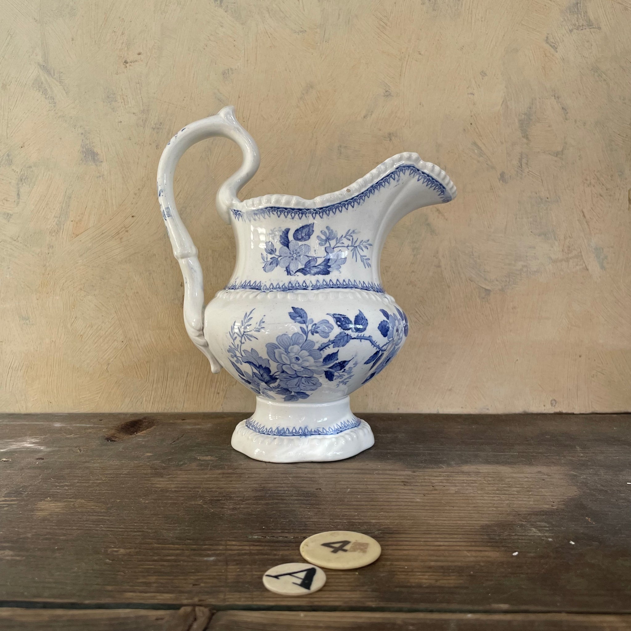 1830s Antique Blue Floral Transfer Jug