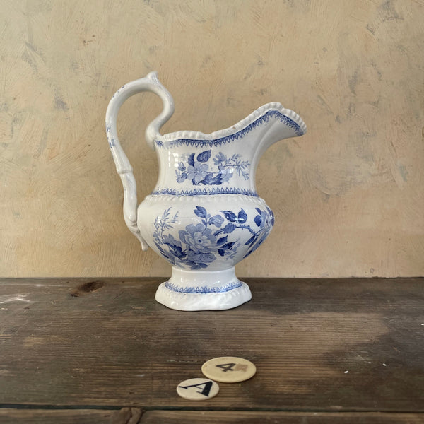 1830s Antique Blue Floral Transfer Jug
