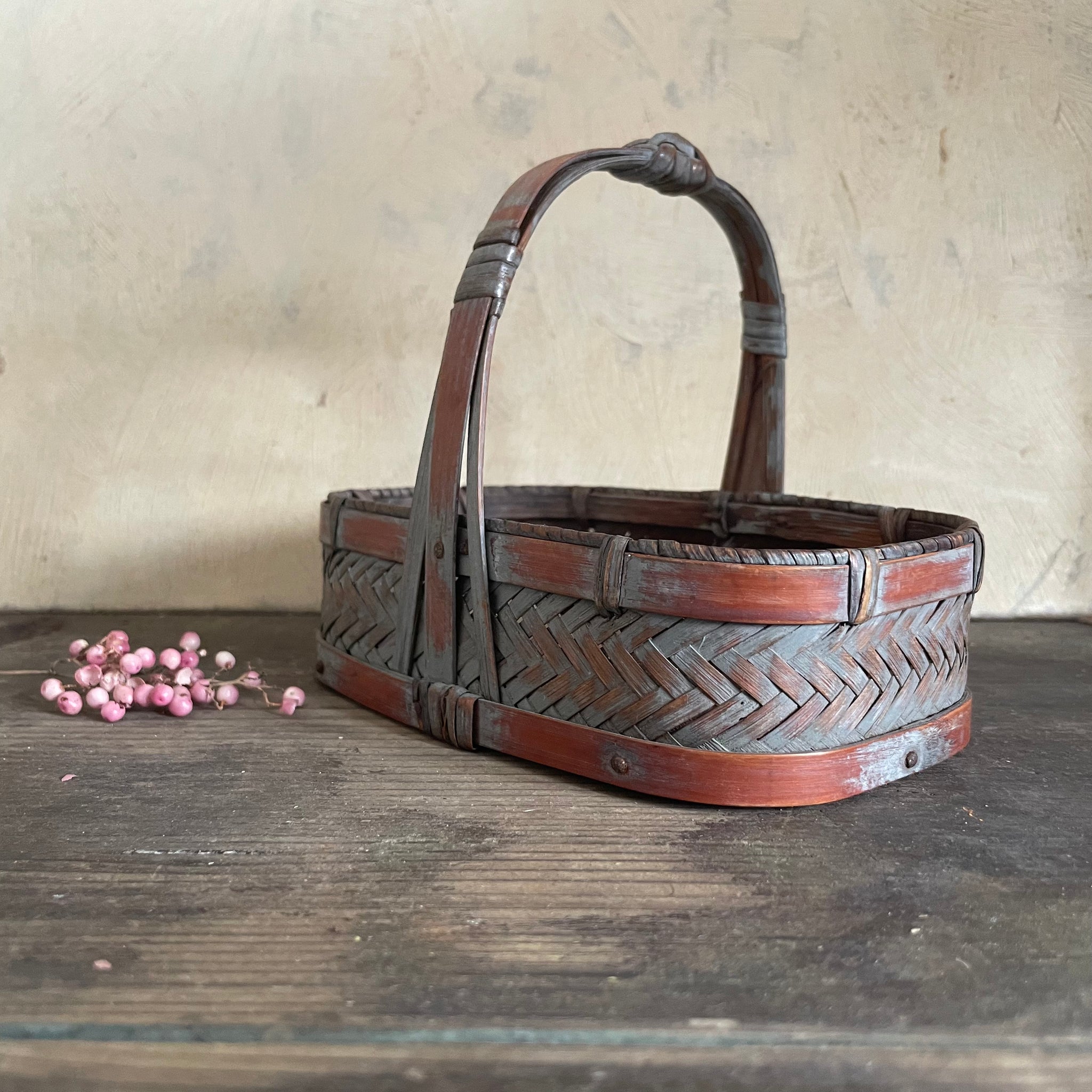 Vintage Rattan Wood Basket