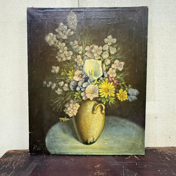 Antique Floral Painting on Canvas