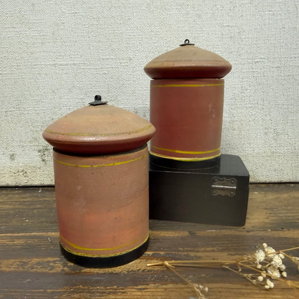 Two Vintage Wooden Pink Ombre Pots