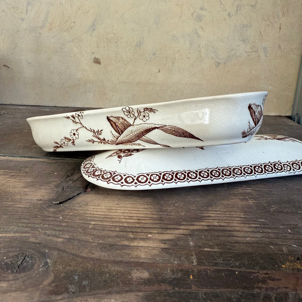 Antique White and Brown Toothbrush Dish