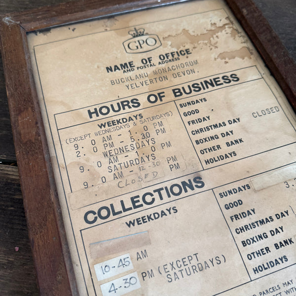 Vintage Post Office Business Hours
