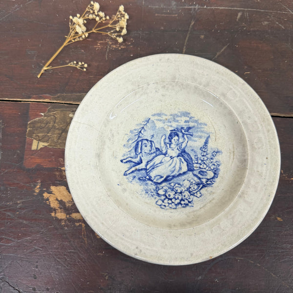 Victorian 1880s Dog & Girl Transfer Plate