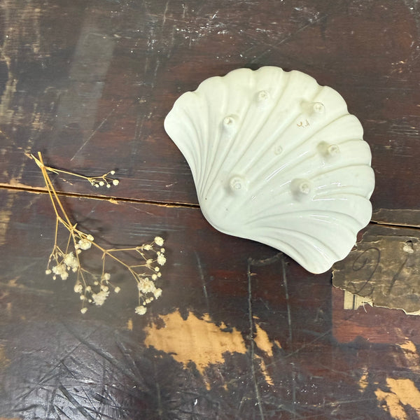 Antique Bee Transfer Floral Shell Dish