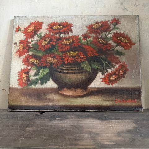 Antique Floral Painting on Canvas