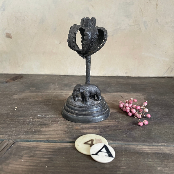 Victorian Small Candlestick Elephant & Palm tree