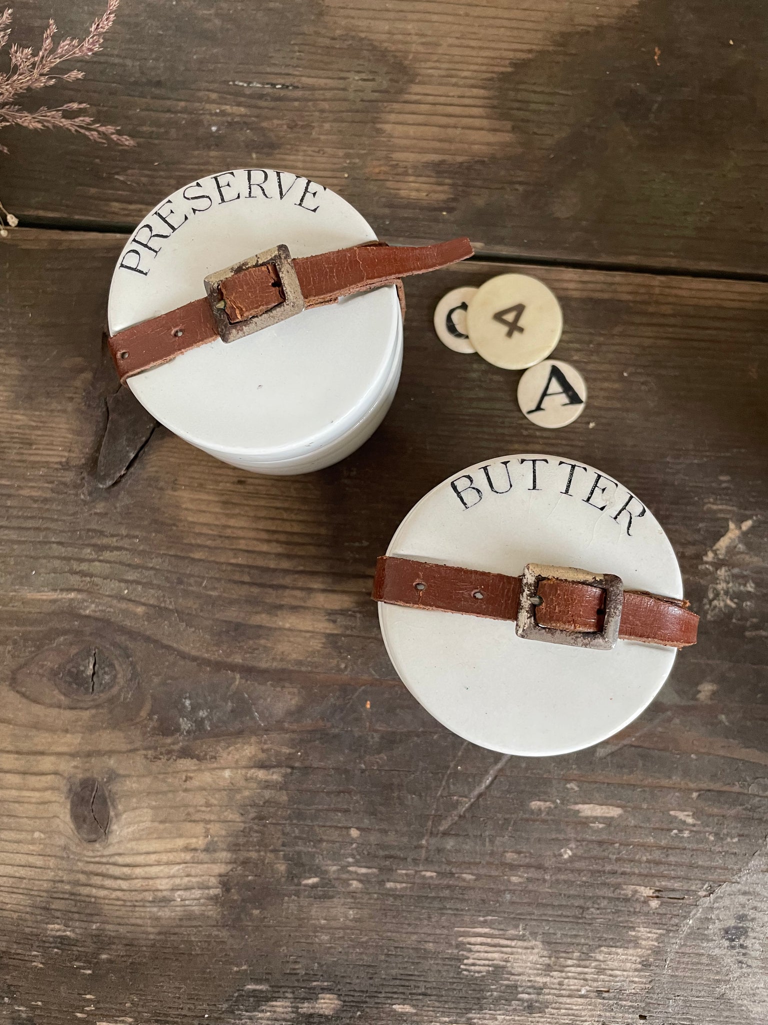 Antique Ceramic Butter & Preserve Picnic Pots
