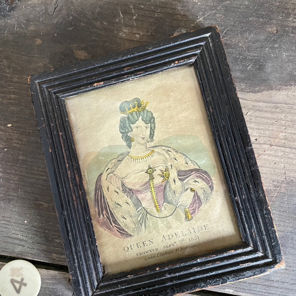 Antique hand coloured engraving of Queen Adelaide