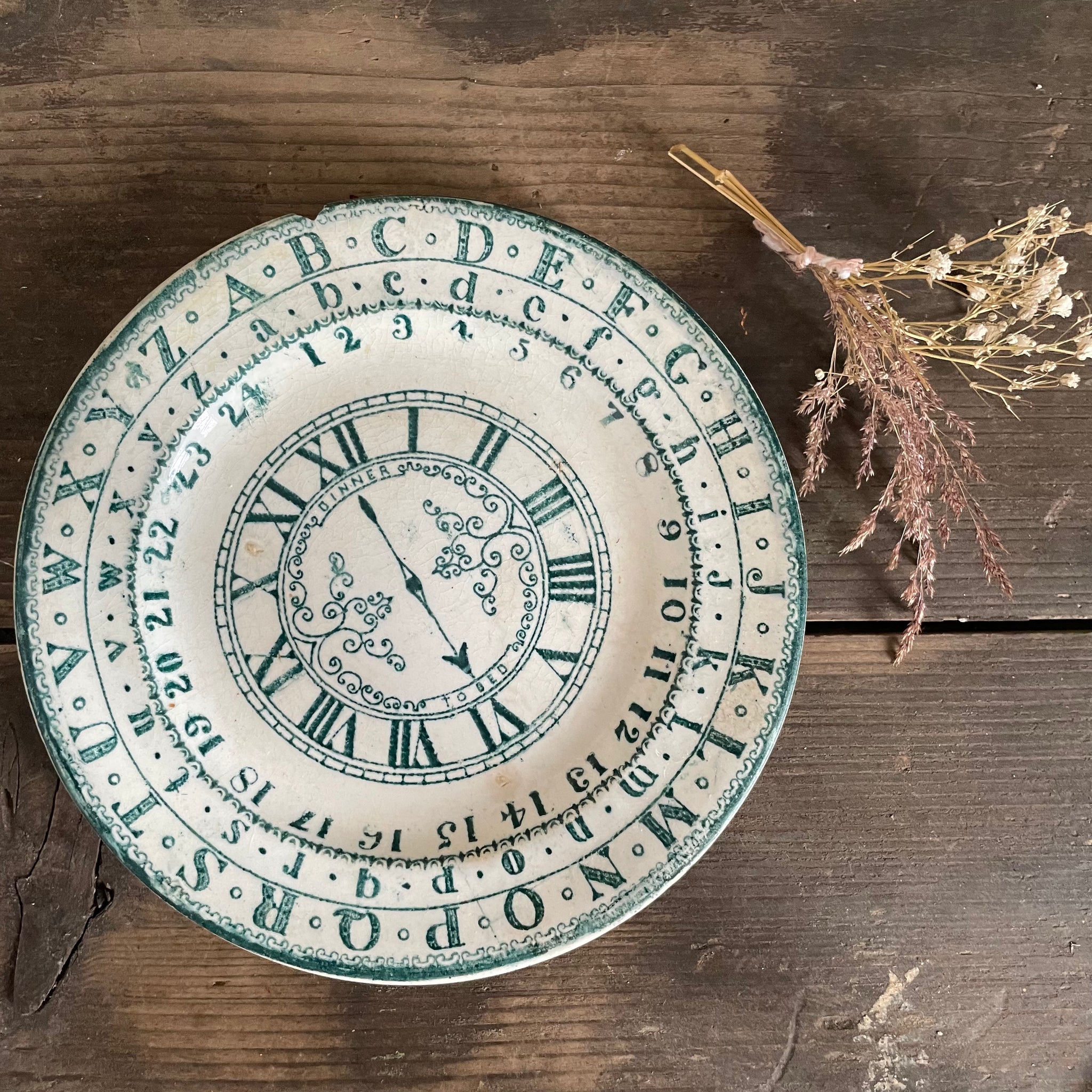 Staffordshire Alphabet & Clock Childs Plate
