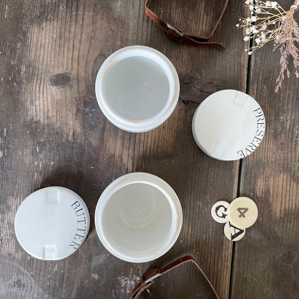 Antique Ceramic Butter & Preserve Picnic Pots