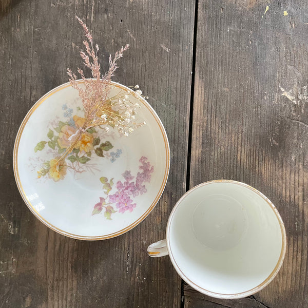Antique 'A Birthday Gift' Tea Cup & Saucer