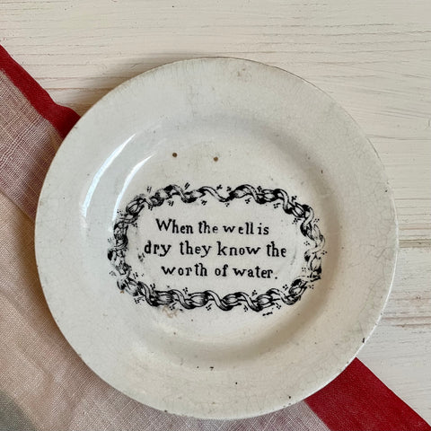 1840s Motto Plate - Worth Of Water Plate