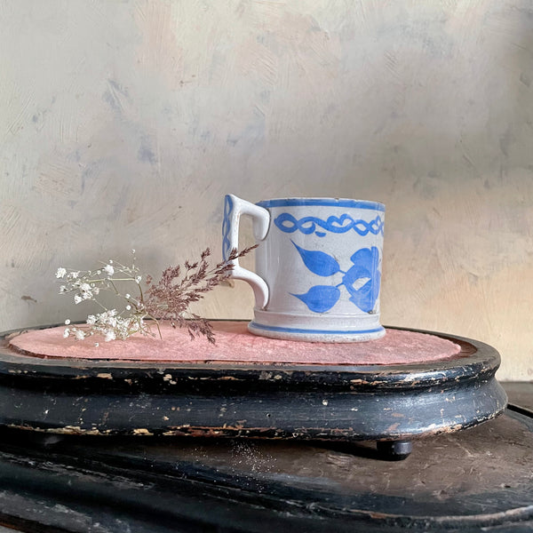 Antique Floral Blue and Silvered Mug