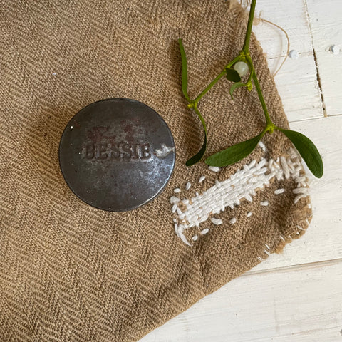 Unusual Antique Bessie Embossed Tin