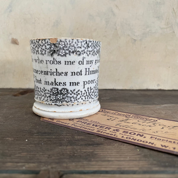 Antique Motto Staffordshire Cup