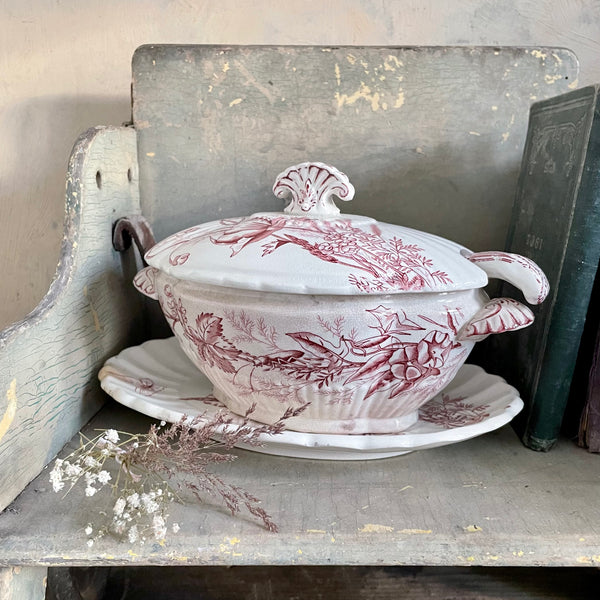 Antique Transferware Poppy Tureen & Ladle