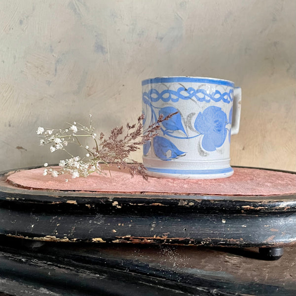 Antique Floral Blue and Silvered Mug
