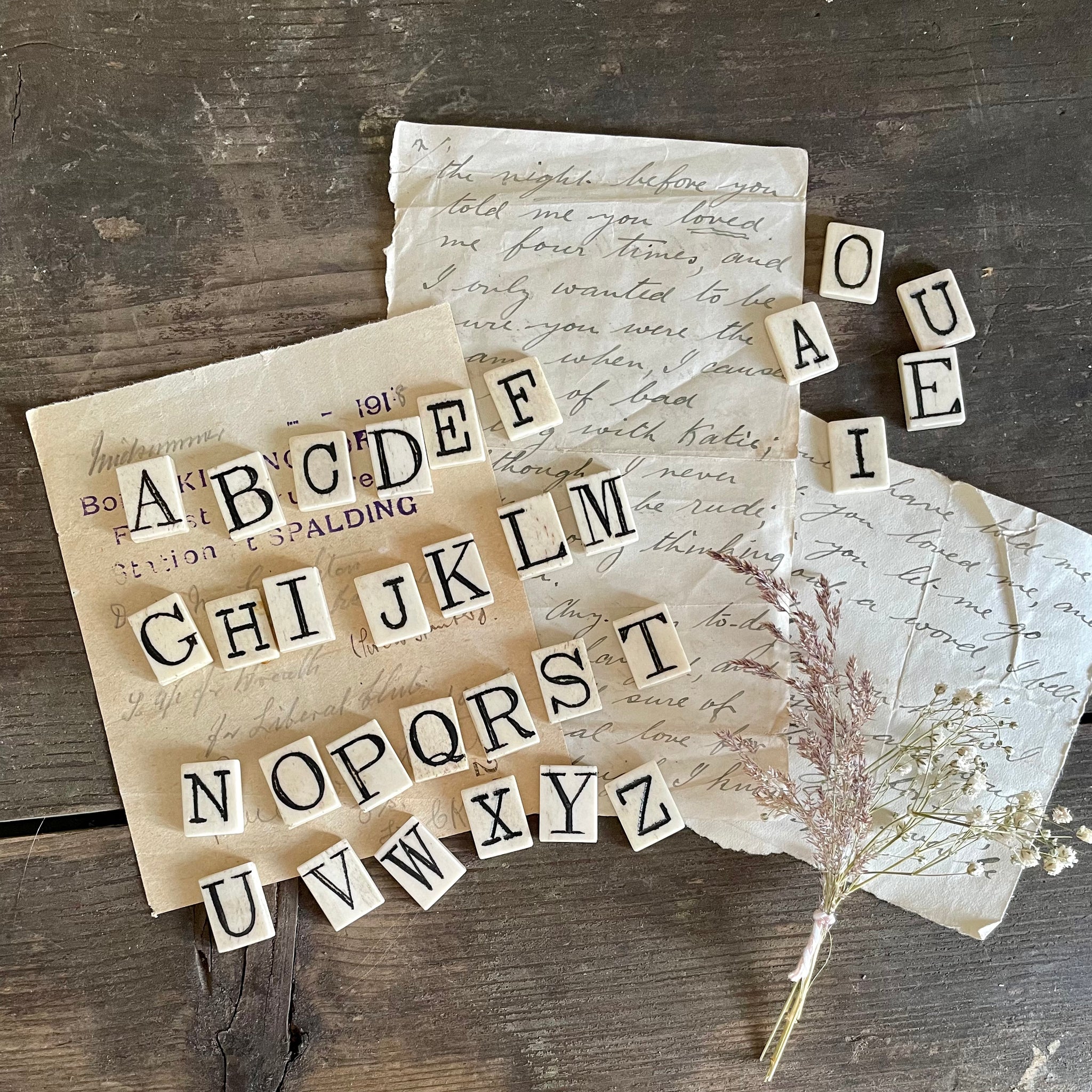 Rare Victorian Bone Spelling Letter Tiles