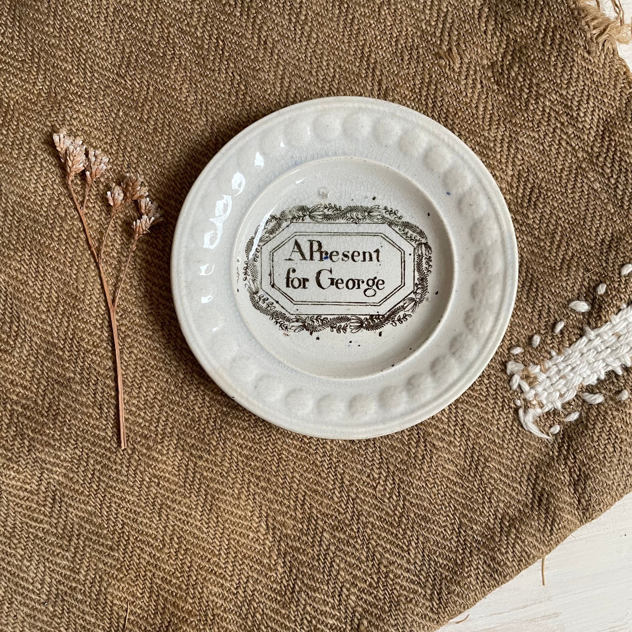 RARE Victorian Staffordshire 'A present for George' Plate