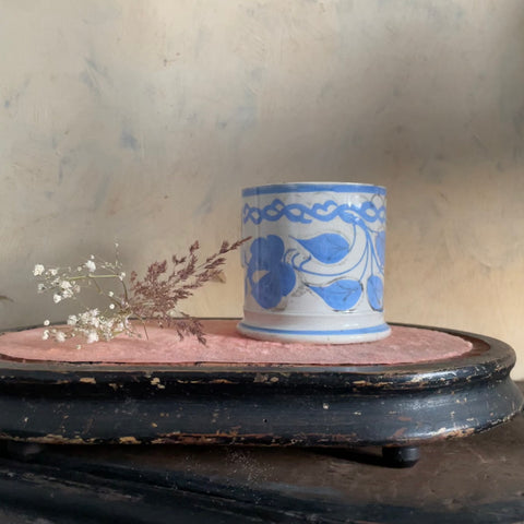 Antique Floral Blue and Silvered Mug