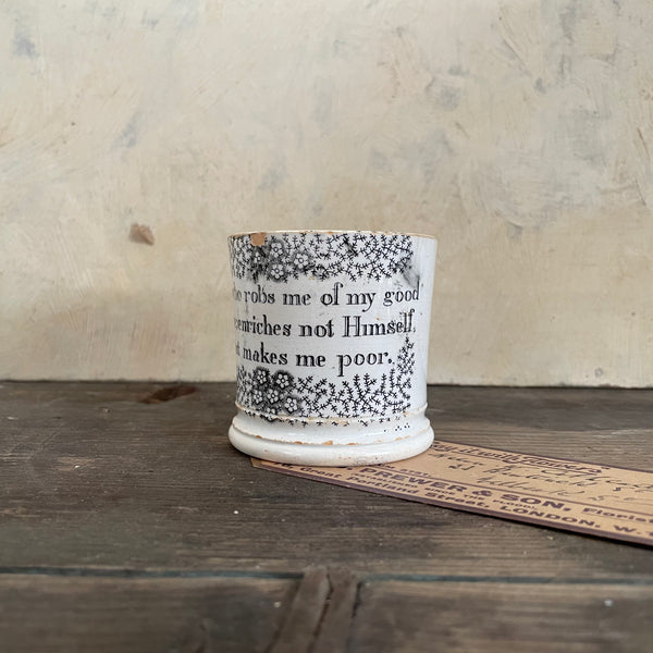 Antique Motto Staffordshire Cup