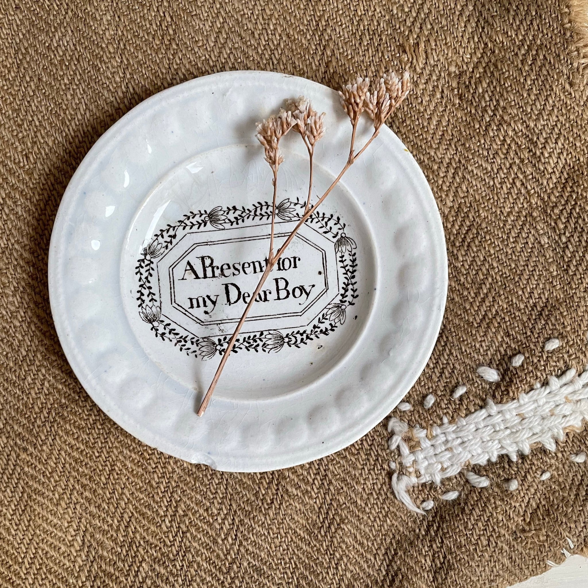 RARE Victorian Staffordshire 'A Present For My Dear Boy' Plate