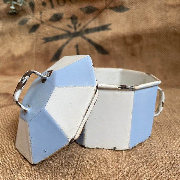 Vintage Enamel Blue & White Pot