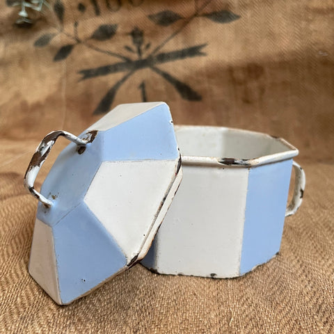 Vintage Enamel Blue & White Pot