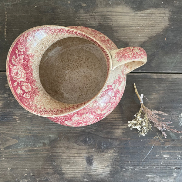Antique French Pink Crazed Transfer Jug
