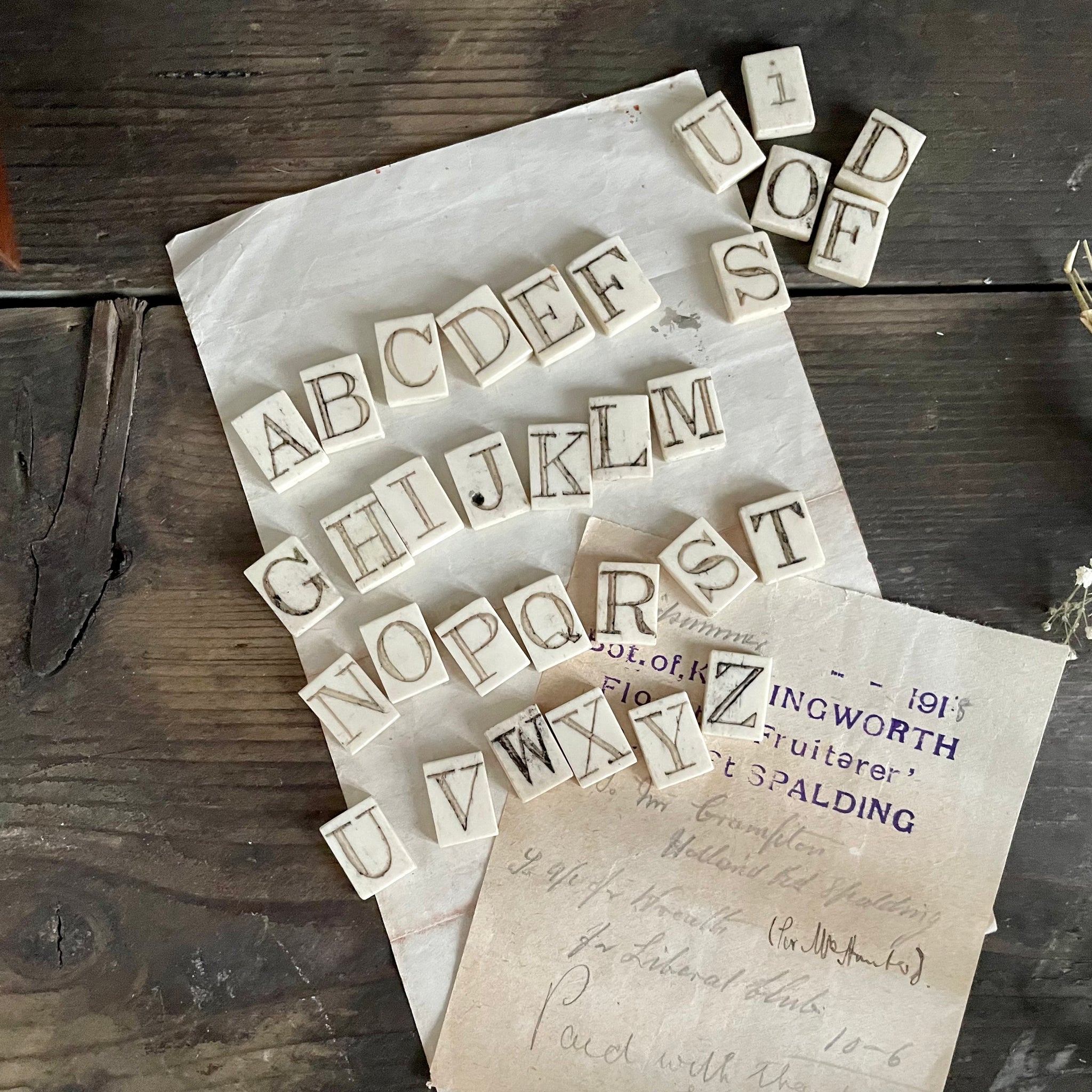 Rare Victorian Bone Spelling Letter Tiles