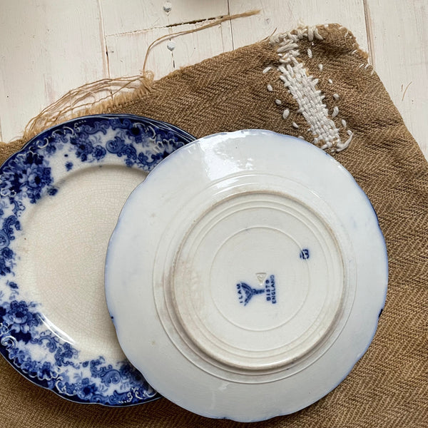 Five French Floral Blue Rimmed Plates