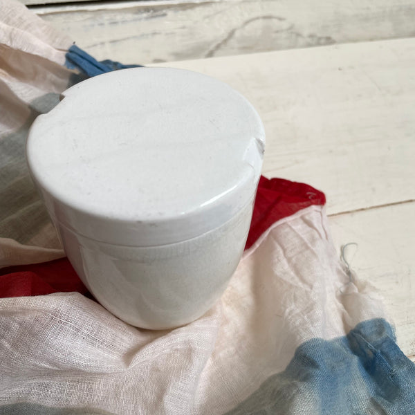 Large Antique Picnic White Pot with Lid