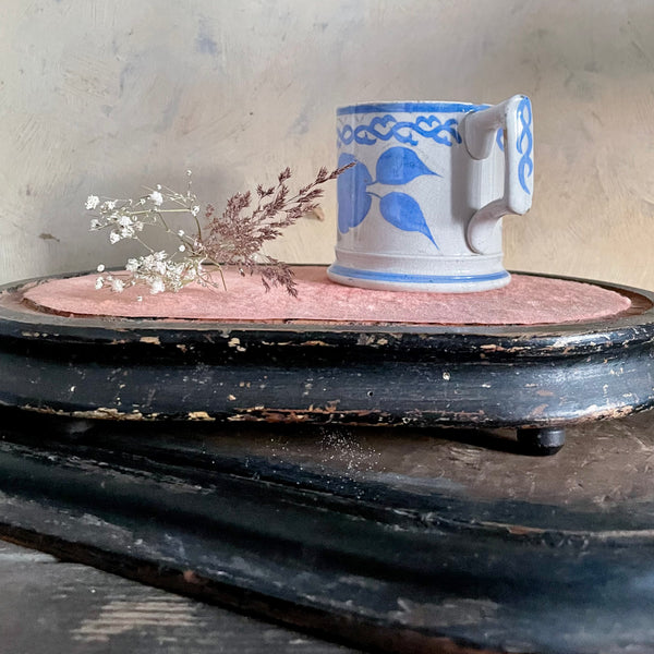 Antique Floral Blue and Silvered Mug