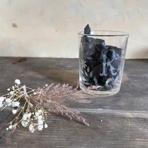 Antique Glass Etched with 'R'