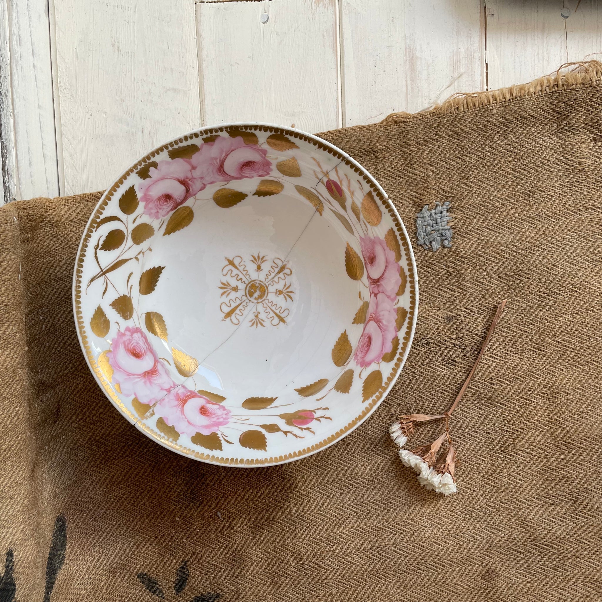 Antique Staple Repair Rose Bowl