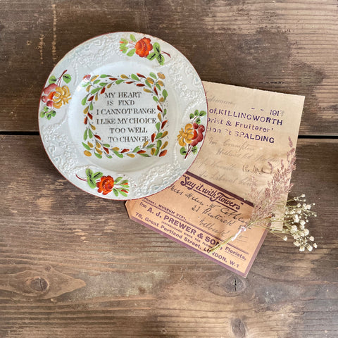 Victorian Floral Rimmed Motto Plate