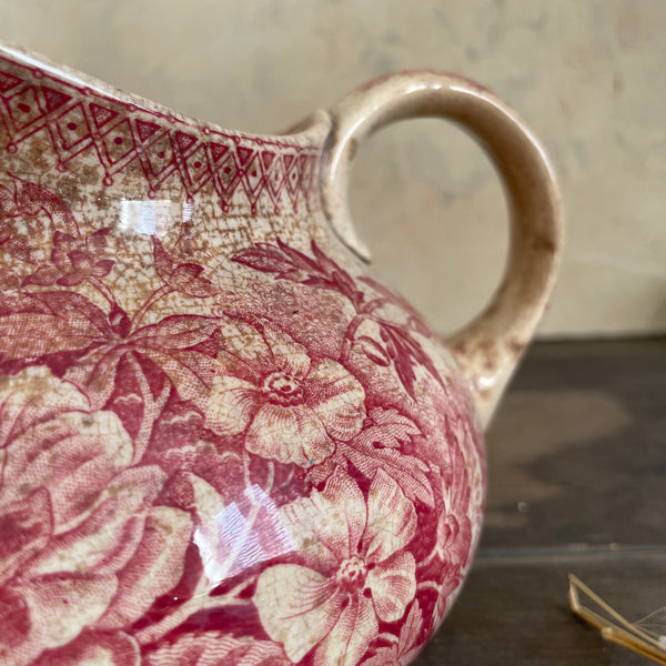 Antique French Pink Crazed Transfer Jug