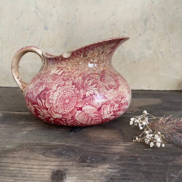 Antique French Pink Crazed Transfer Jug