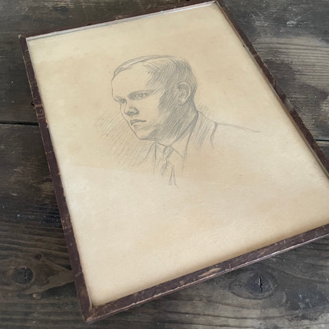 Vintage Framed Sketch of a Boy