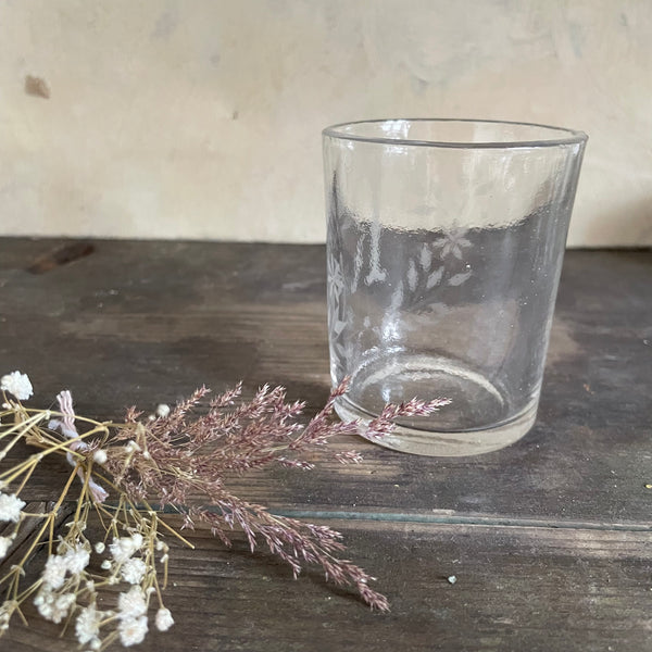 Antique Glass Etched with 'R'