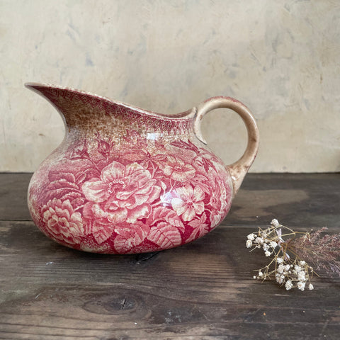 Antique French Pink Crazed Transfer Jug